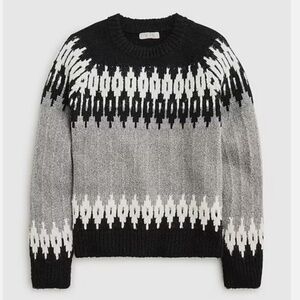 J. CREW Fair Isle Crewneck Sweater Grey Black White Wool Blend Size Small